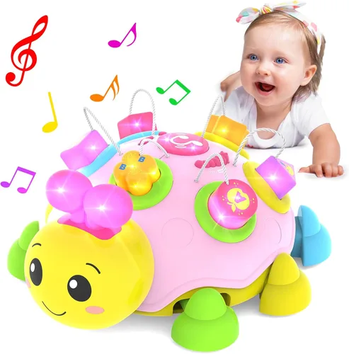 Juguetes de gateo para bebés de 6-12 meses, juguete musical de mariquita gateadora para bebés de 0-3-6 7 8 9 10 12-18 meses, juguetes educativos Rosa