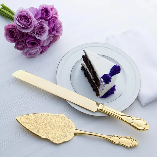 Miniatura 4 de Juego de cuchillo de pastel y servidor, artículos dorados de fiesta para boda, aniversario, fiesta de clásicos, Dorado elegante