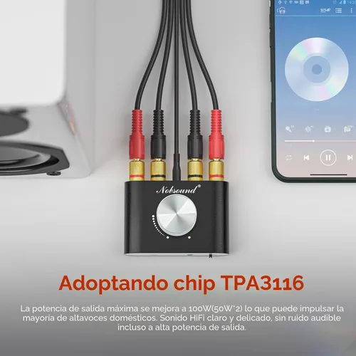 Miniatura 2 de Nobsound Mini amplificador de potencia Bluetooth 5.0, amplificador digital estéreo de alta fidelidad 2.0 canales 50 W × 2 con entrada