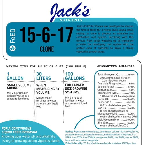 Miniatura 2 de Jack's Nutrients 15-6-17 Fertilizante soluble en agua clon, 2.2 libras - Desarrollo rápido de raíces y amplio crecimiento del sistema radicular