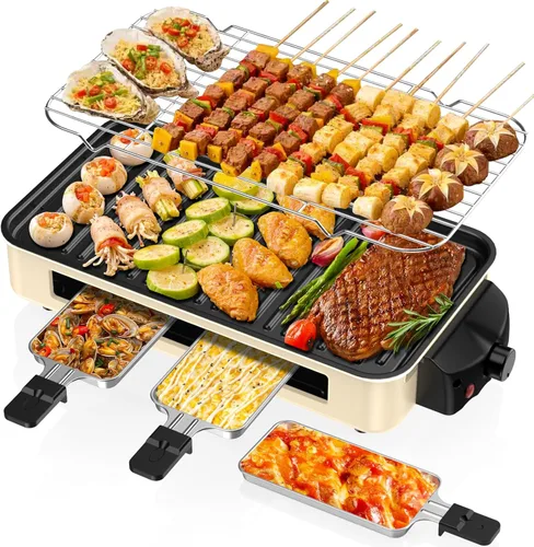 Parrilla Eléctrica para Interiores de 1500W - 2 en 1 Parrilla de Interior Sin Humo para Cocina con Parrilla y Plancha Extraíbles Antiadherentes,