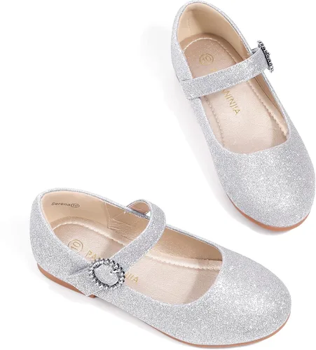 Miniatura 2 de PANDANINJIA Sarena - Zapatos de vestir para niñas con diamantes de imitación para niña de flores, bailarina, zapatos planos Mary Jane para bodas