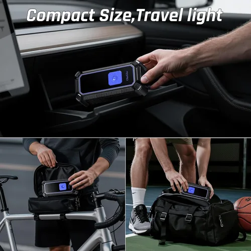 Miniatura 4 de OlarHike Compresor de aire portátil sin cables, inflador de neumáticos de 150 PSI de doble potencia - 5400 mAh y 12 V CC, bomba de aire para 2-Azul