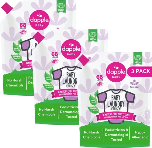 Miniatura 8 de Dapple Detergente para ropa de bebé, impulsado por plantas, concentrado, hipoalergénico, sin fragancia, paquete ecológico, quitamanchas, 34 fl oz