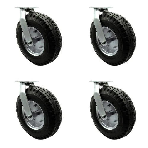 Miniatura 38 de Juego de 4 ruedas neumáticas giratorias de 6 pulgadas, ruedas de goma negra, incluye 2 ruedas giratorias con frenos y 2 rígidas, ruedas resistentes