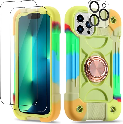 Miniatura 15 de Funda para iPhone 11 de 6.1 pulgadas con soporte de anillo, con 2 protectores de pantalla de vidrio, resistente a los golpes, resistente a