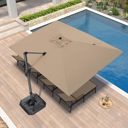 Miniatura 32 de PURPLE LEAF Sombrilla de Patio de 8 Pies para Exteriores Sombrilla Cantilever Cuadrada de Aluminio Sombrilla Offset con Rotación de 360 Grados