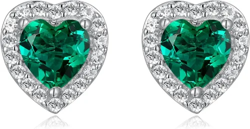 Miniatura 19 de Amazon Essentials Aretes de plata de ley con halo de corazón de zafiro blanco, (anteriormente colección Amazon)