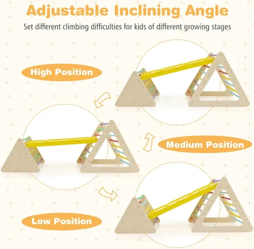 Miniatura 4 de HONEY JOY Juguetes de escalada de madera 5 en 1 para niños pequeños, escalador triangular con rampa para deslizarse o escalar, juego de arco