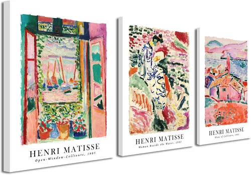 Wieco Art Arte de Pared en Lienzo 3 Piezas Arte Abstracto de Henri Matisse Pósteres Coloridos de Matisse Impresiones en Lienzo para Decoración de