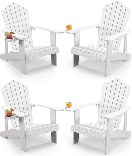 Miniatura 30 de Tangkula Silla Adirondack de gran tamaño, sillas de patio con soporte ajustable para tazas, sillones con caderas y listones, resistente a