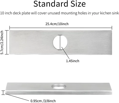 Miniatura 2 de Placa cuadrada plateada para grifo, placa de acero inoxidable de 10 pulgadas para fregadero de cocina de 1 o 3 agujeros, cubre agujeros de montaje