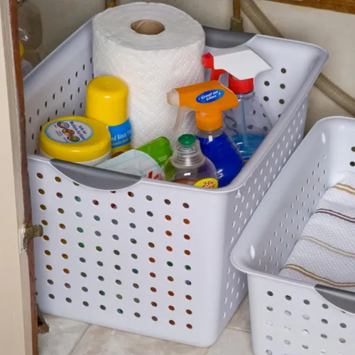 Miniatura 8 de Sterilite Paquete de 6 cestas ultra profundas, organizador de almacenamiento de plástico con parte superior abierta, color blanco, cestas clásicas