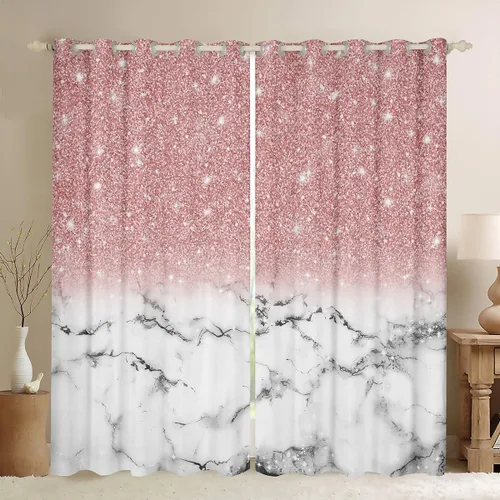 Miniatura 24 de Feelyou Cortinas abstractas para dormitorio, sala de estar, cortinas opacas de oscurecimiento negro y azul, con estampado de mármol, 2 paneles de 38
