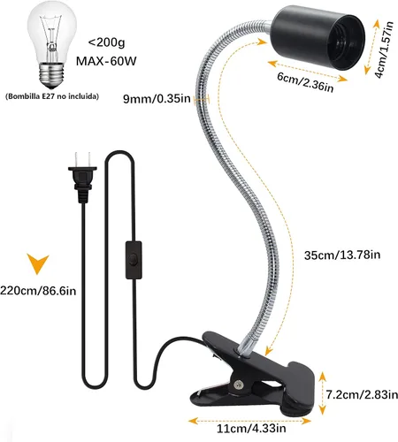 Miniatura 2 de Lámpara de Escritorio con Clip Portalámparas Paquete de 2 Soporte de Lámpara Flexible de Cuello de Cisne con Clip e Interruptor con Enchufes Luz