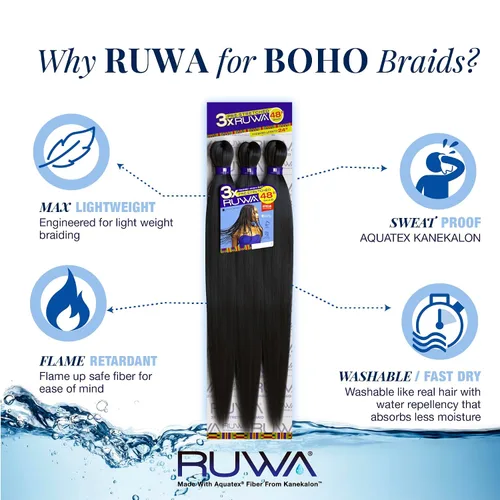 Miniatura 8 de Sensationnel Ruwa - Cabello trenzado preestirado, 3 x 48 pulgadas, repelente al agua, kanekalon, de secado rápido, sintético, sin picazón