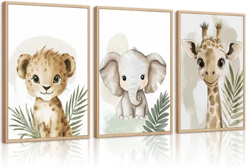 Miniatura 25 de Decoración artística de pared de animales para guardería, imágenes de la habitación del bebé, safari de la selva, lienzo para decoración de pared