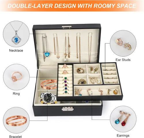 Miniatura 2 de Songaa Organizador de joyas de piel sintética, estuche para joyería para aretes, pulsera, collar y anillos de almacenamiento, caja de almacenamiento