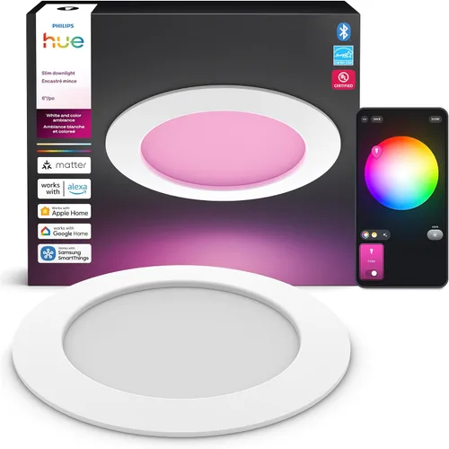 Miniatura 9 de Philips Hue Downlight LED inteligente delgado de 6 pulgadas, luz blanca y de color que cambia de color, 1 paquete, 1200 lúmenes, para interiores