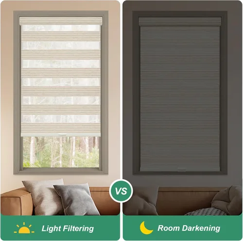 Miniatura 5 de Tonature Persianas de cebra tejidas naturales para ventanas, persianas enrollables inalámbricas para filtrar la luz, tela de doble capa para puerta