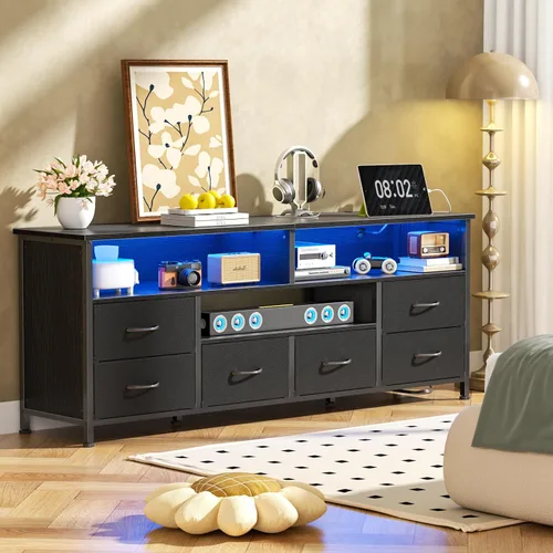 Miniatura 7 de Furologee Soporte de TV LED de 55 pulgadas para dormitorio, centro de entretenimiento con 6 cajones de tela para televisores de 50, 55, 60 pulgadas