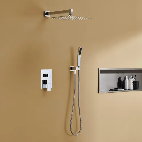 Miniatura 7 de Sistema de ducha de lluvia de 12 pulgadas, juego combinado de ducha cromado, grifos de baño con cabezal de ducha de lluvia y ducha de mano Cromo