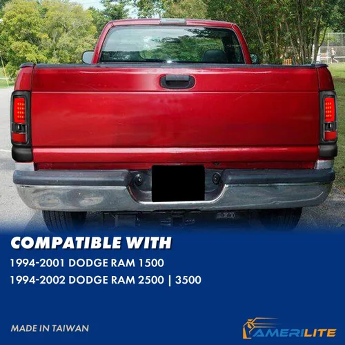 Miniatura 9 de AmeriLite para 1994-2001 Dodge Ram 1500 2500 3500 camión, lámparas LED de repuesto de tubo C-Bar negro para señal de luces traseras, par - lado