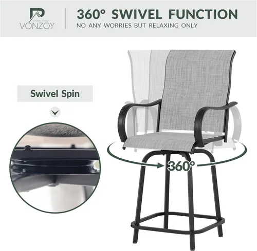 Miniatura 4 de Juego de 4 taburetes de bar giratorios para patio, sillas de bar para exteriores con respaldo alto y reposabrazos para terraza, piscina, jardín