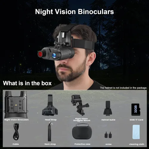 Miniatura 8 de Gafas de visión nocturna montadas en la cabeza, prismáticos infrarrojos de 1312 pies para adultos, zoom 8X 7 niveles IR, tarjeta de 32 GB