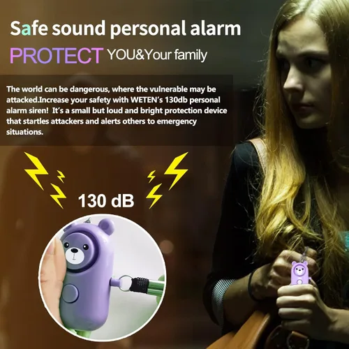Miniatura 3 de Alarma personal segura con sonido para mujeres, niños y ancianos, paquete de 2 lindas sirenas de 130 dB, autodefensa de seguridad con luz LED