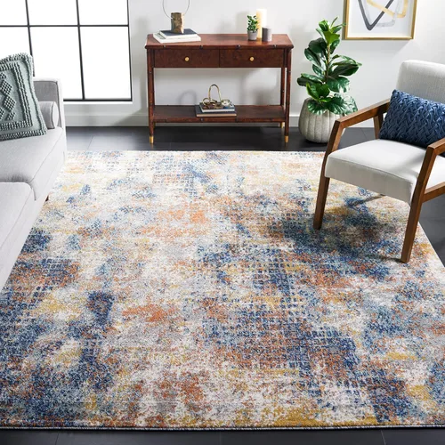 Miniatura 13 de SAFAVIEH Aston Collection ASN704N - Alfombra redonda de 3 pies, color azul marino/gris, moderna, abstracta, no desprende pelusa, para comedor