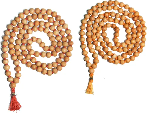IS4A 8MM TULSI BASIL BASIL COLLAR DE ORACIÓN JAPA MALA COLLAR NOTADO A MANO. KARMA (108+1) CUENTAS. Bendito y energizado Rosario de budismo tibetano