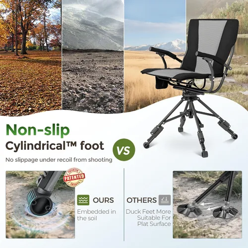 Miniatura 4 de ALPHA CAMP Silla plegable de caza giratoria con persianas de caza, asiento de caza silencioso de 360 grados con 4 patas ajustables de altura