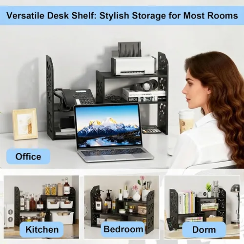 Miniatura 6 de YGYQZ - Estante de almacenamiento de oficina, organizador de escritorio, suministros de escritorio, lindo tocador, organizador ajustable y Negro