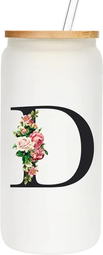 Miniatura 9 de Vasos de vidrio personalizados con tapas y pajitas, regalos con monograma para mujeres, vaso personalizado, bonita taza personalizada, cosas
