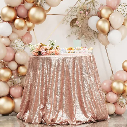 Miniatura 47 de PartyDelight Mantel de lentejuelas redondo de 50 pulgadas, color dorado claro, adorno de mesa para decoración de bodas, fiestas, cumpleaños