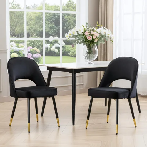 HEAH-YO Juego de 2 sillas de comedor de terciopelo, sillas de cocina sin brazos con patas de metal, sillas de comedor laterales clásicas modernas de