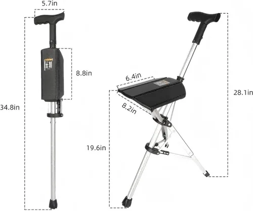 Miniatura 3 de Bastón plegable con asiento para personas mayores, automático, ligero, portátil, al por mayor, antideslizante, de aluminio, plegable