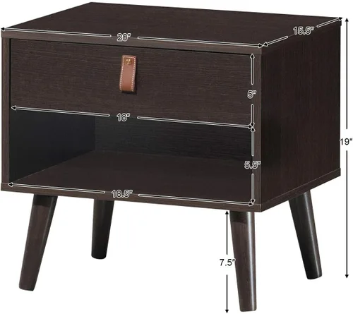 Miniatura 2 de Mesa auxiliar multifunción estilo mediados de siglo, mesa auxiliar para sofá, mesita de noche con estante de cajón, resistente y duradera