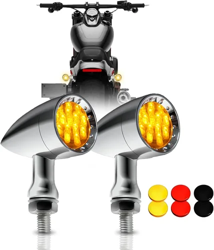 DREAMIZER 2 piezas de luces intermitentes para motocicleta con 15 LEDs, cromadas, tipo bala, lámparas indicadoras delanteras y traseras, compatibles