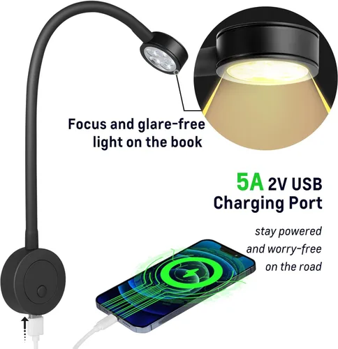 Miniatura 5 de acegoo Luz de Lectura LED de 12 V, lámpara de lectura de cabecera de barco RV, luz de cama de cuello flexible de 12 voltios para cámper van