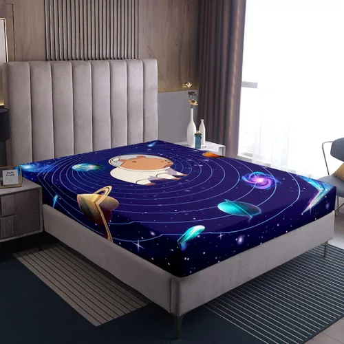 Miniatura 6 de Erosebridal Lindas sábanas de Capybara para niños y niñas, diseño de universo azul, con temática del espacio exterior, juego de cama de Capybara