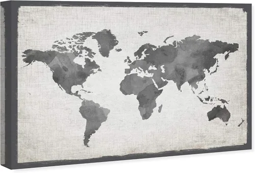 Miniatura 2 de The Oliver Gal Artist Co. Maps - Lienzo decorativo para pared, diseño de Mapamundi Grey, decoración del hogar, 30 x 20 pulgadas, gris, blanco