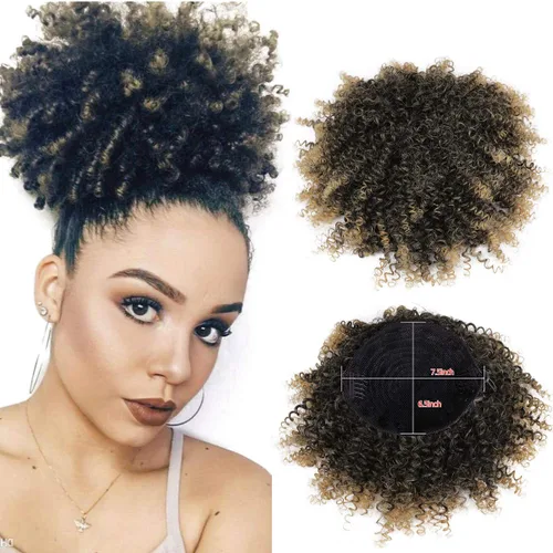 Miniatura 9 de Afro Puff Cola de caballo con cordón sintético corto rizado piña cola de caballo dona Chignon postizos peluca 4.06 oz Wrap Updo extensiones de 1b