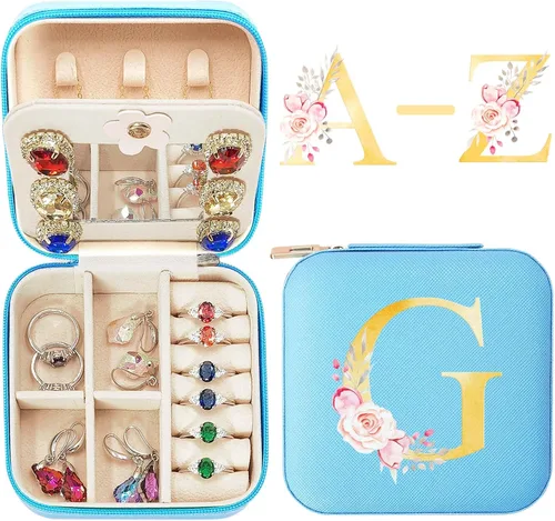 Mini joyero de viaje con espejo para amigas y hermanas, artículos esenciales de viaje, joyero con inicial, organizador de joyas, regalos de