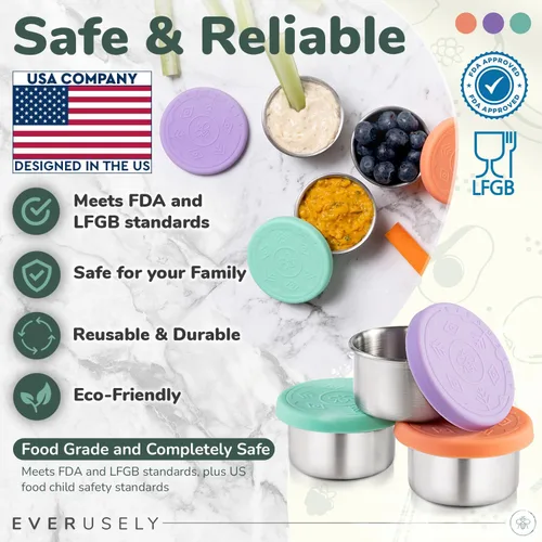 Miniatura 4 de Everusely Vasos para condimentos – Paquete de 3, 1.7 oz / 1.7 fl oz, brillantes, de acero inoxidable – Recipientes de condimentos con tapas