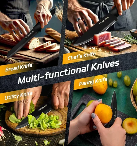 Miniatura 4 de XANAPON Juego de cuchillos de cocina de 14 piezas, acero inoxidable alemán de alto carbono, cubiertos aptos para lavavajillas con afilador