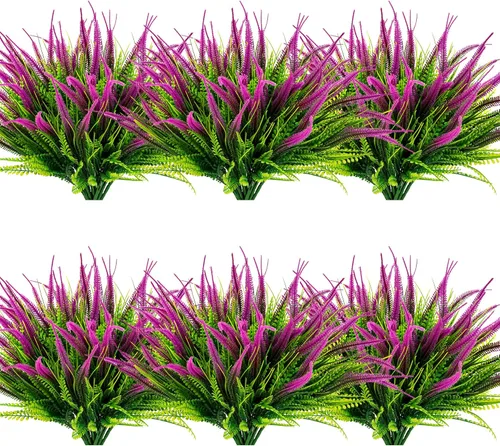 Miniatura 28 de 8 piezas flores artificiales de otoño para decoración al aire libre, plantas artificiales de otoño para exteriores, hierba amarilla artificial