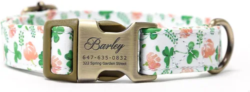 Miniatura 20 de Collar de perro personalizado con nombre y número de teléfono grabado, collar ajustable personalizado para cachorros, collar de algodón orgánico