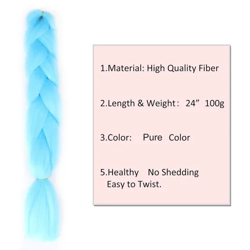 Miniatura 4 de Extensiones de cabello trenzado jumbo color azul cielo, trenzas jumbo para trenzas de caja torcida, cabello de fibra sintética de alta calidad, un